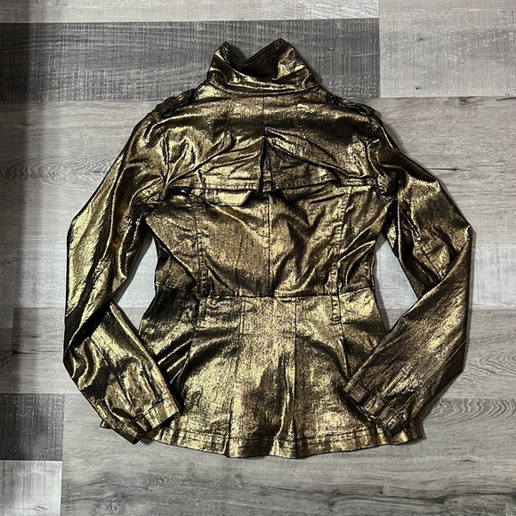NWT Wet Seal Statement Gold Metallic Trench Style Jacket Blazer Double Breast XS - Picture 7 of 11